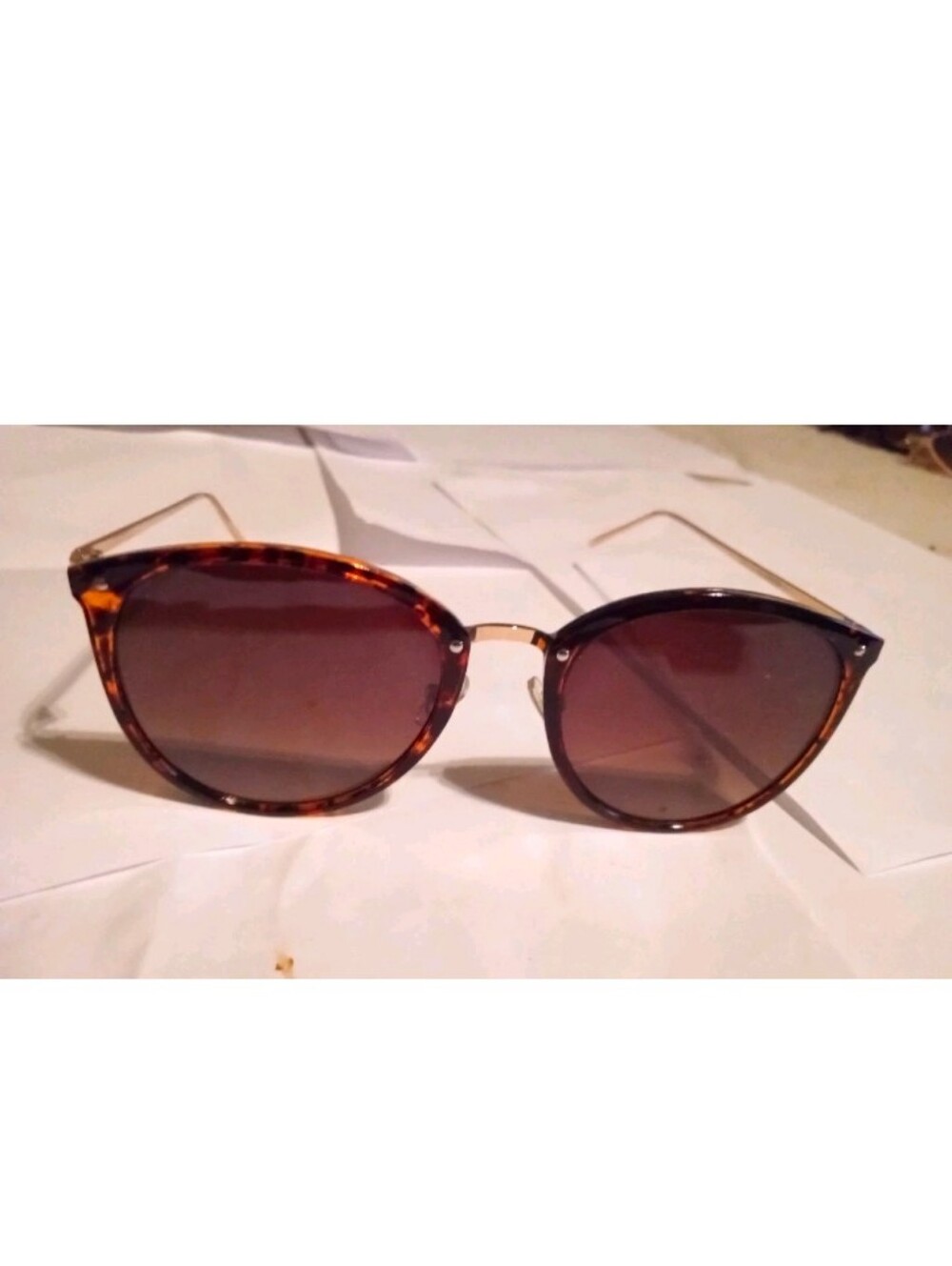 Women's Retro Cat Eye Sunglasses Tortoise Shell Gold Metal Brown Gradient UV